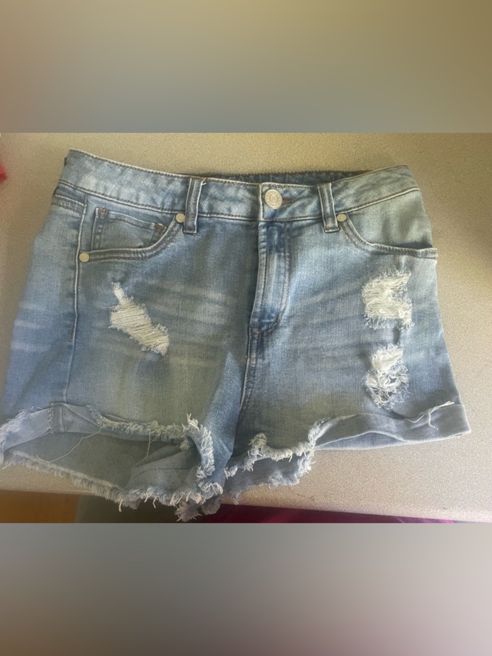 refuge Light Blue Distressed Denim Shorts